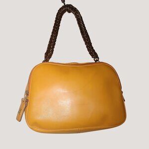 Escada Strap Shoulder Bag  Chain Gold Tone Orange Yellow Leather